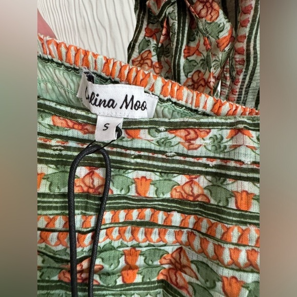 NEW Celina Moon Frankie Mini Dress - Sage Green Vines -bow back, marigolds - Picture 8 of 10